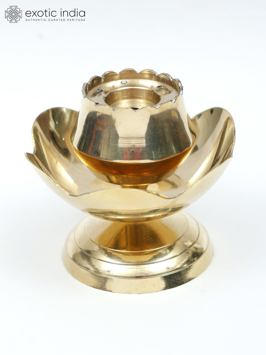 4" Brass Lotus Incense Holder for Pooja