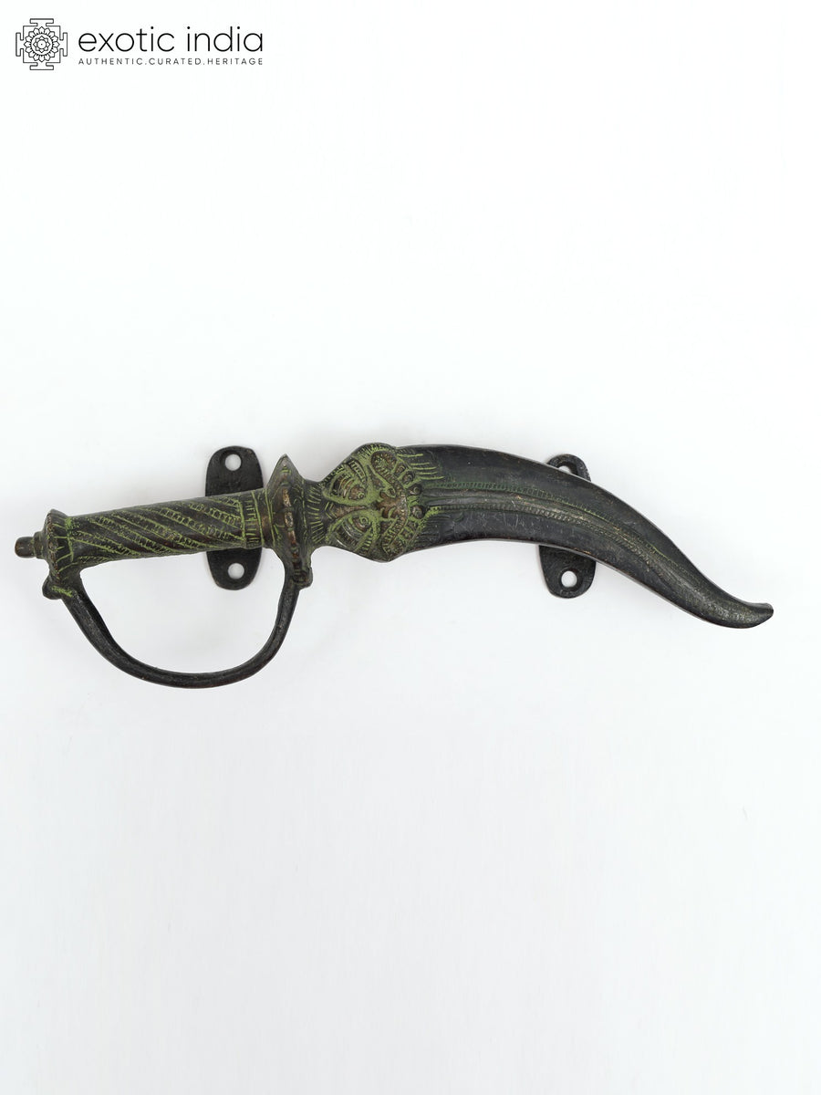 10" Kirtimukh Brass Door Handle with Dagger Design