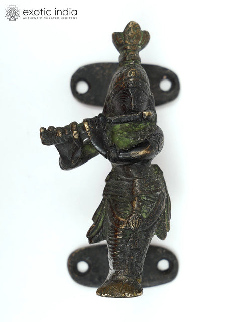 4" Fluting Krishna Door Handle in Brass | Home Altar Decor