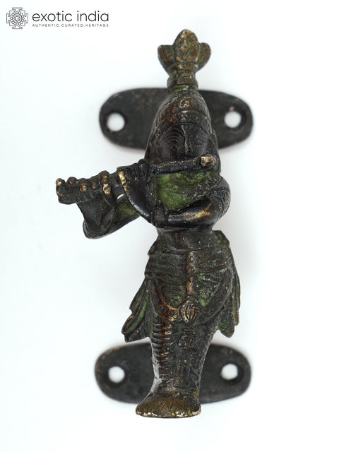 4" Fluting Krishna Door Handle in Brass | Home Altar Decor