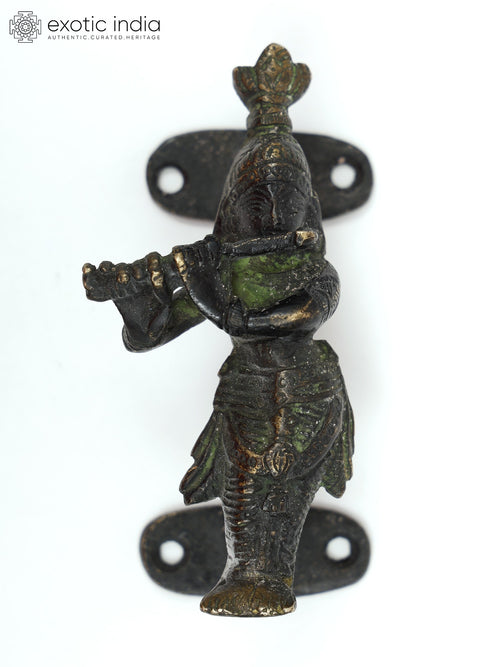4" Brass Fluting Krishna Door Handle Home Decor Statue