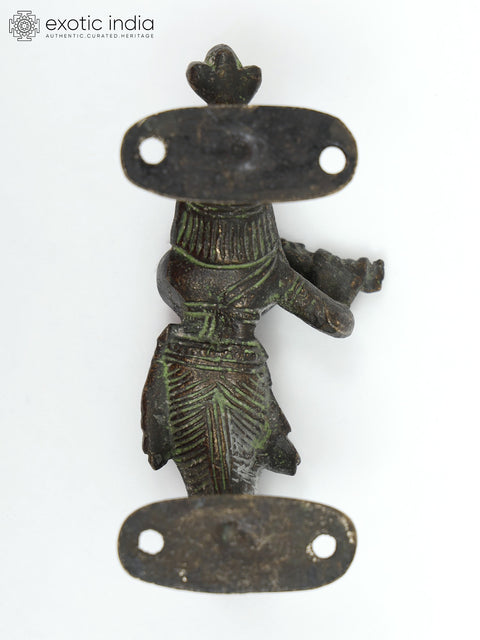 4" Fluting Krishna Door Handle in Brass | Home Altar Decor