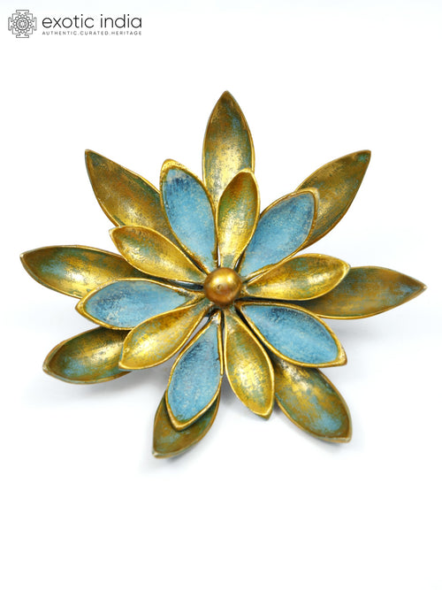 6" Blue Waterlily Handmade Brass Flower Wall Decor