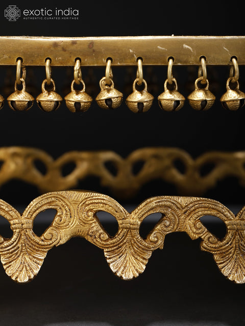 18" Designer Brass Pedestal/Chowki with Dangling Ghungroos