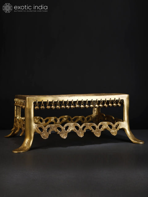 18" Designer Brass Pedestal/Chowki with Dangling Ghungroos