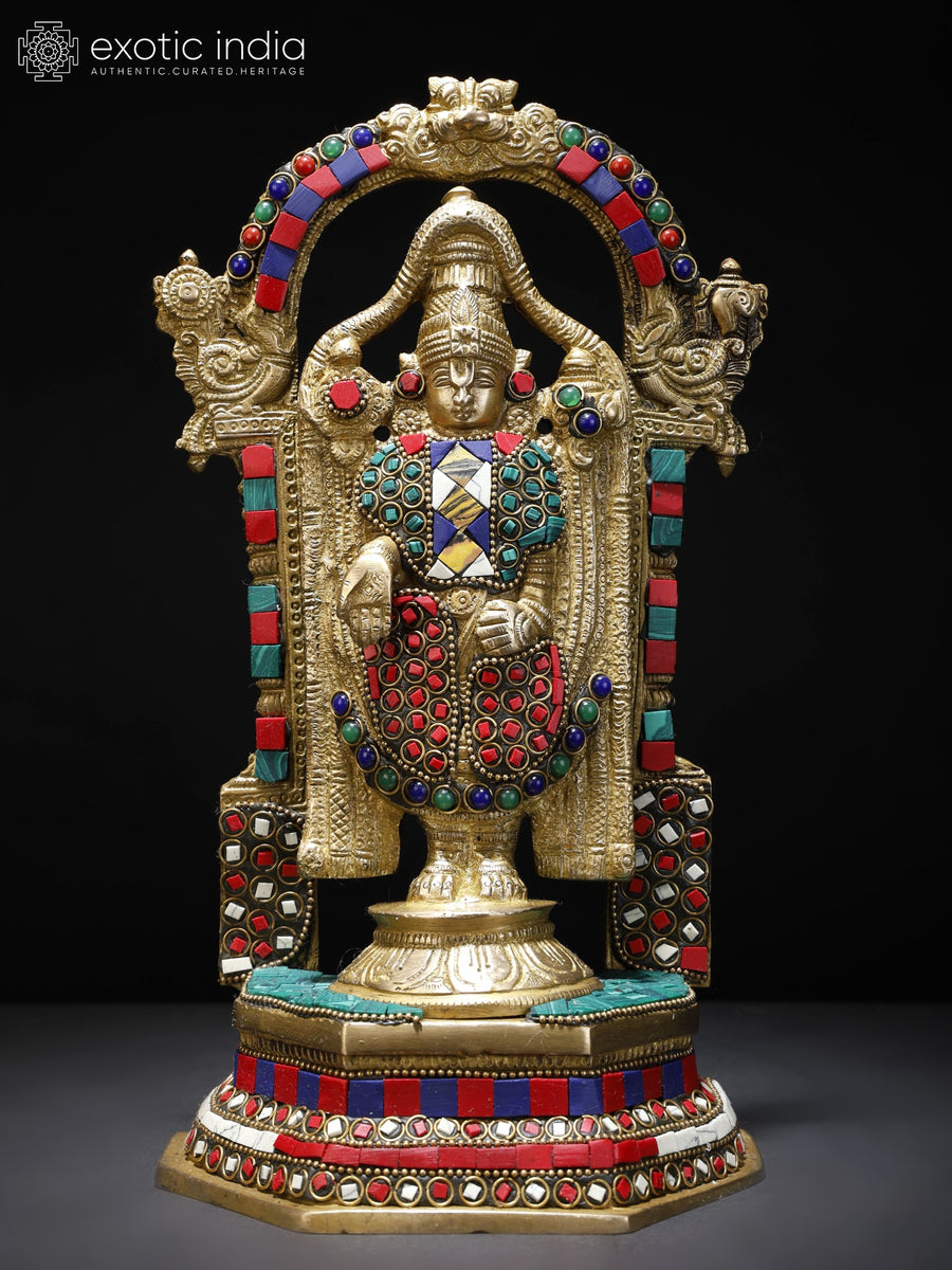 11" Lord Tirupati Balaji Venkateshvara Brass Statue with Inlay Work