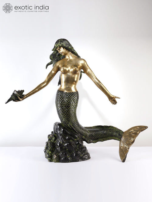 Large Brass Mermaid Statue - Beauty Ascending Handmade Idol