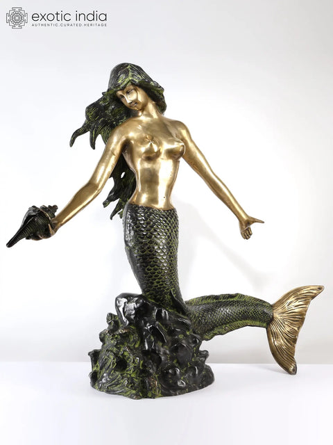 Beauty Ascending (Large Beautiful Mermaid Brass Statue)
