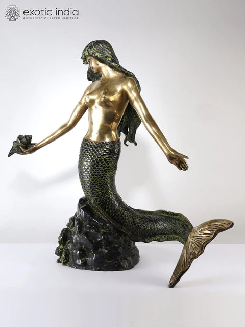 Beauty Ascending (Large Beautiful Mermaid Brass Statue)