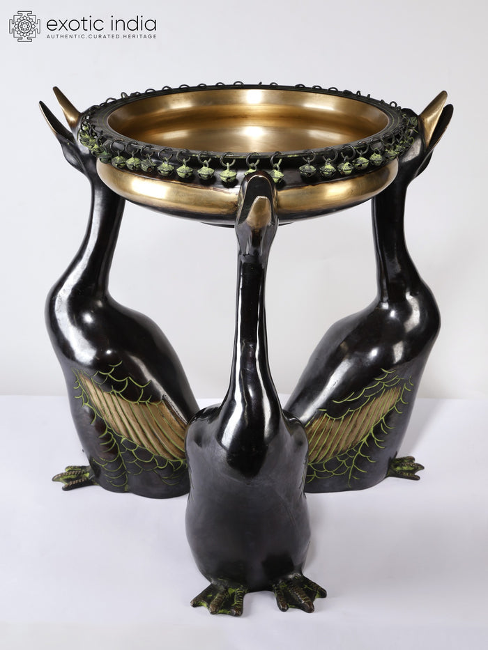 Brass Serenade Ducks Design Urli with Diya Home Decor
