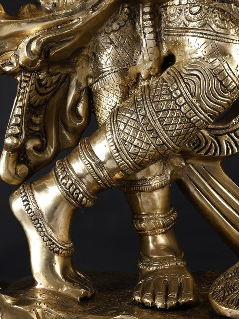 KrishnaÕs Inimitable Magnificence (Large Murli Manohar Lord Krishna Brass Statue Standing on Lotus with Peacock)
