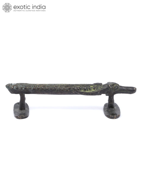 6" Stylized Crocodile Head Brass Door Handle