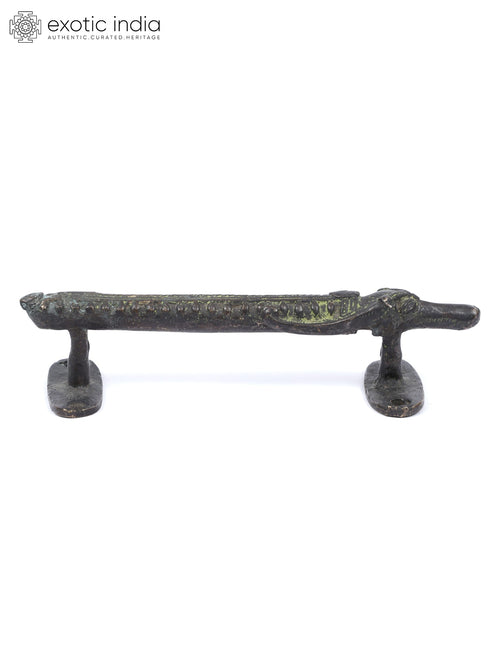 6" Stylized Crocodile Head Brass Door Handle