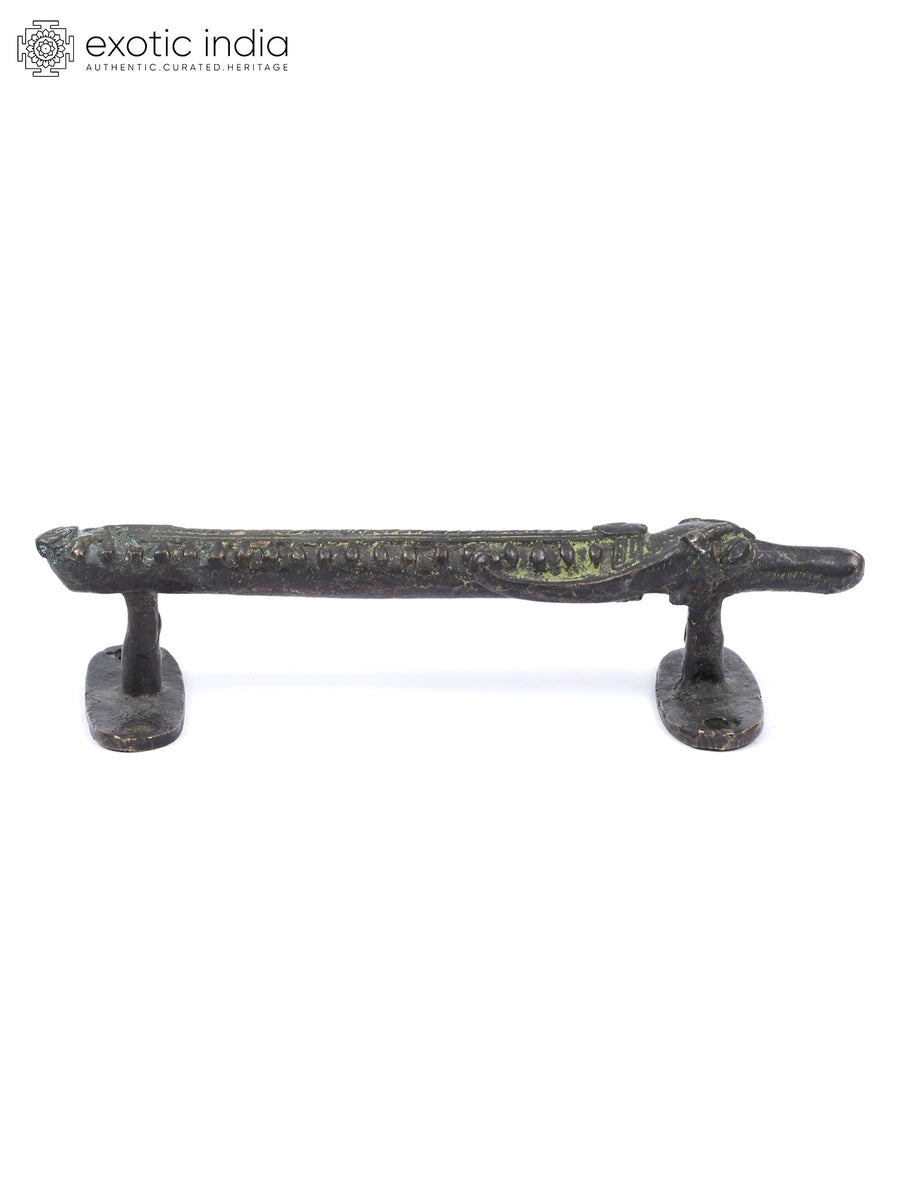 6" Stylized Crocodile Head Brass Door Handle