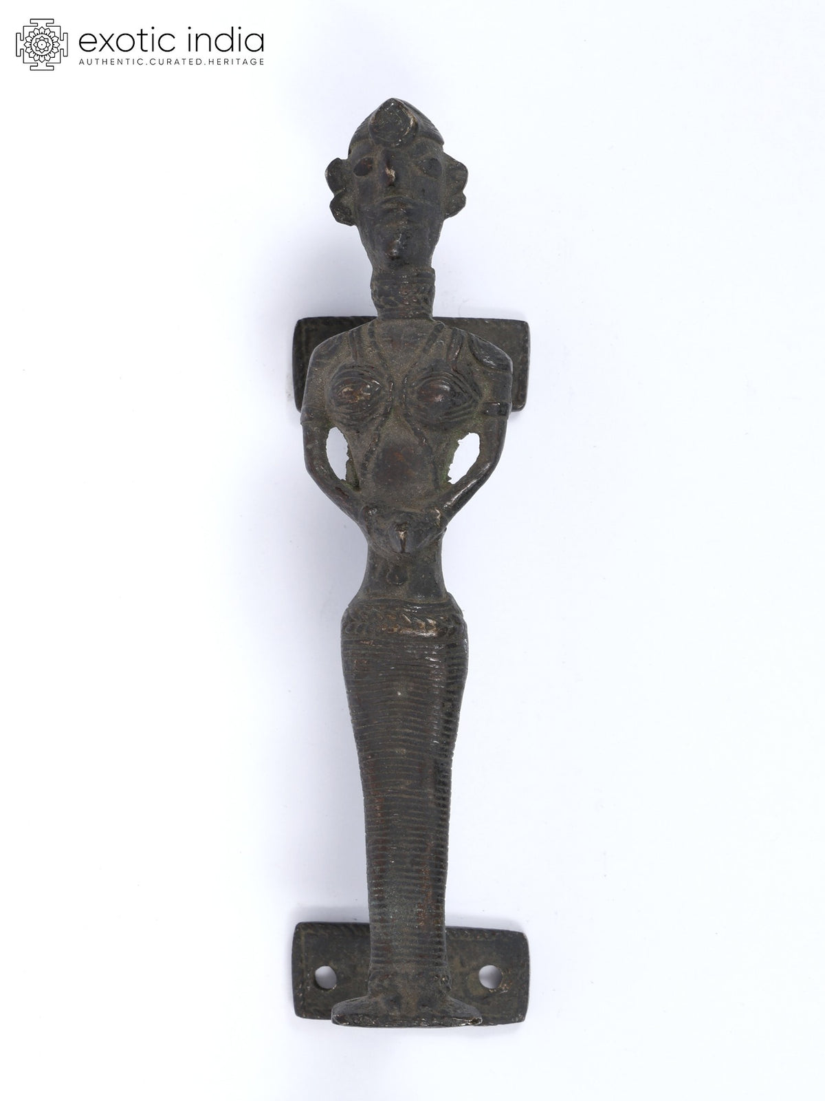 7" Tribal Figure Vintage Look Brass Door Handle