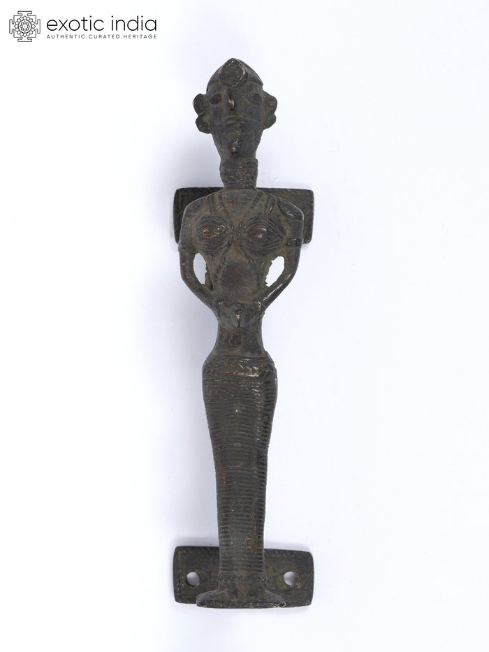 7" Tribal Figure Vintage Look Brass Door Handle