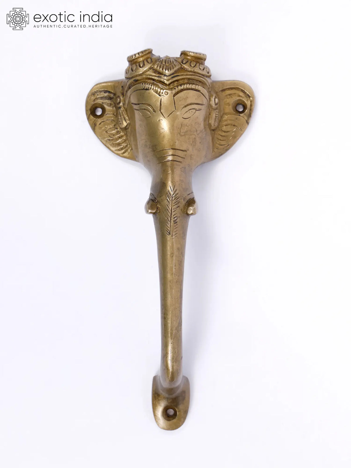 8" Elephant Design Brass Door Handle
