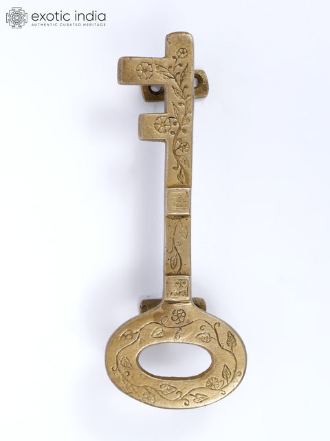 7" Key Design Door Handle in Brass