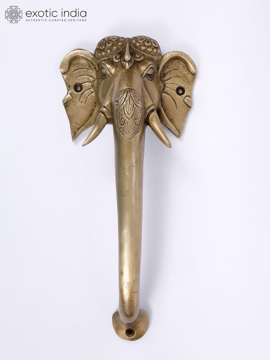 11" Elephant Design Brass Door Handle for Home Decor