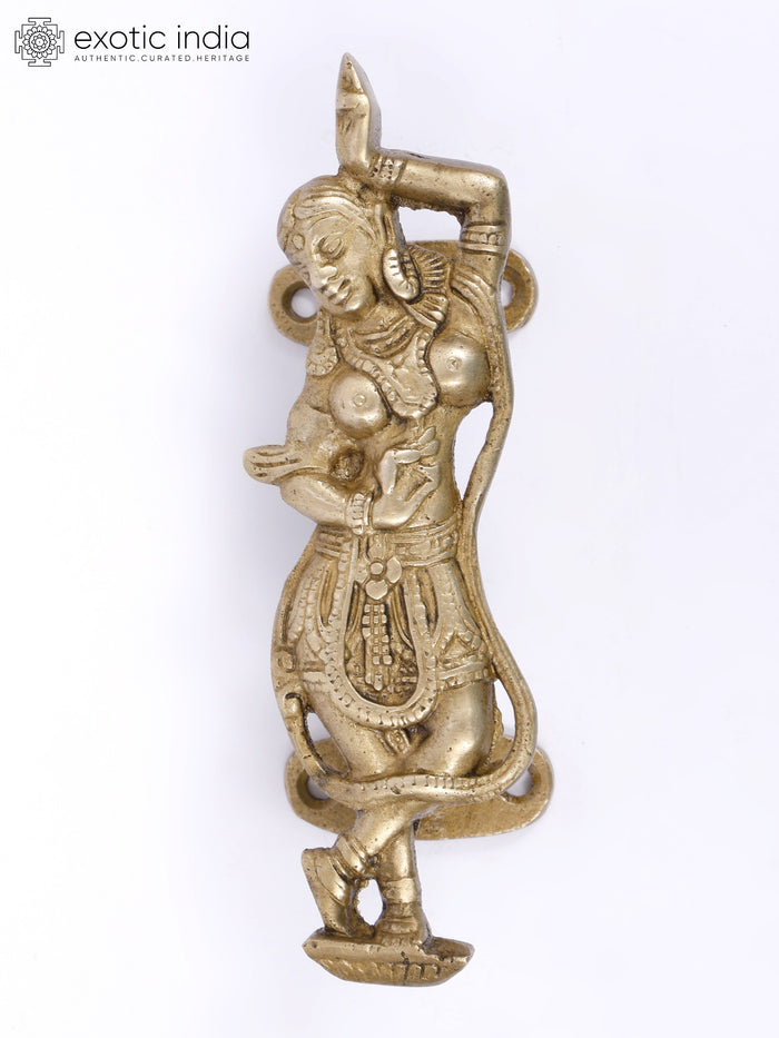 6" Dancing Apsara Door Handle in Brass