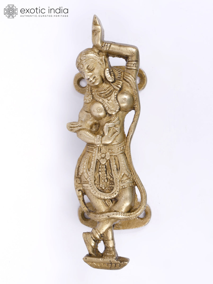 6" Dancing Apsara Brass Door Handle Statue