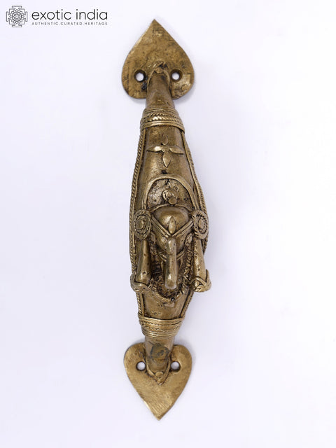 8" Tribal Elephant Face Brass Door Handle