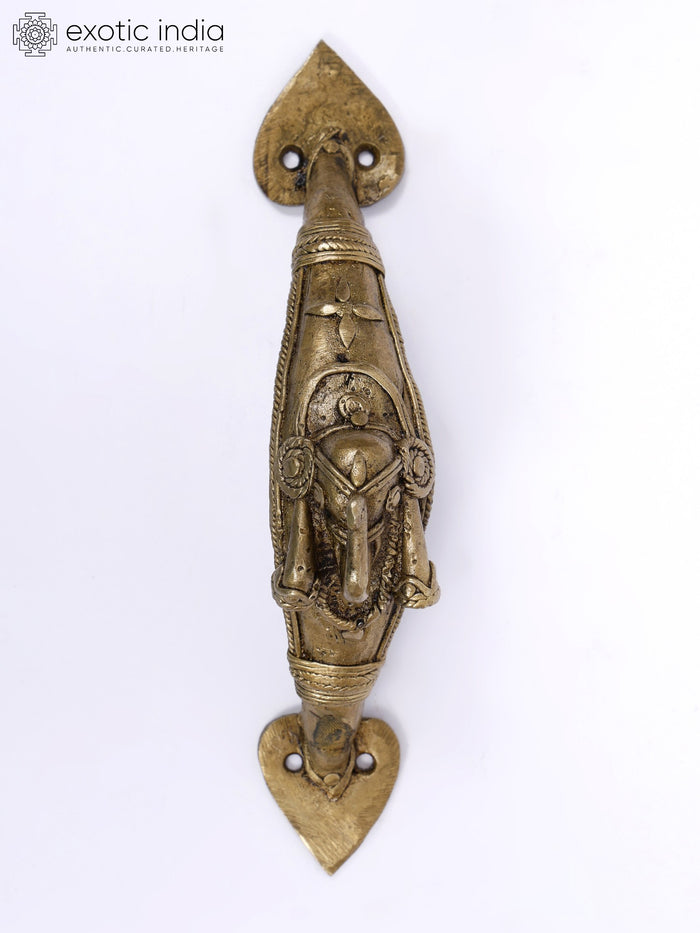 8" Tribal Elephant Face Brass Door Handle