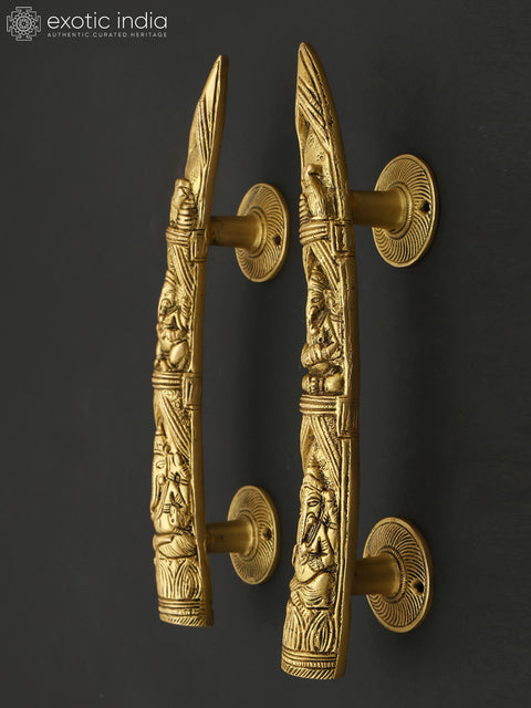 10" Lord Ganesha Brass Door Handles Pair