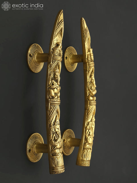 10" Lord Ganesha Brass Door Handles Pair