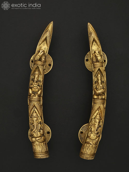 10" Lord Ganesha Brass Door Handles Pair for Home Decor