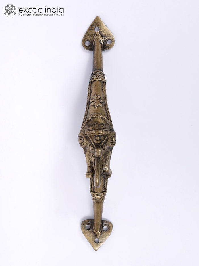 8" Tribal Elephant Brass Door Handle