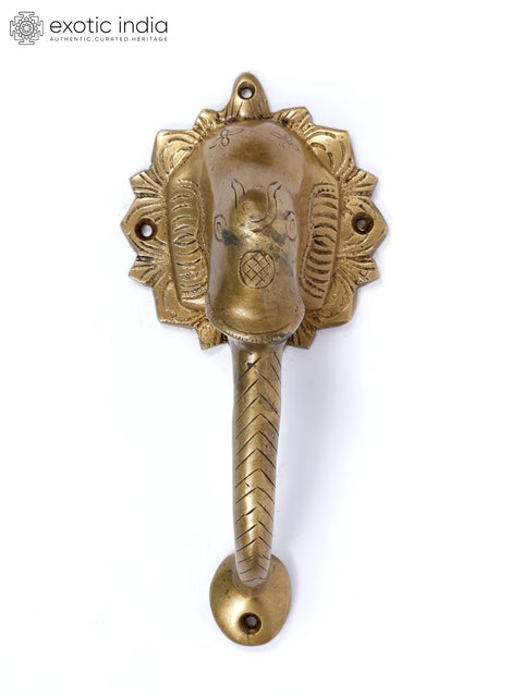 7" Elephant Design Brass Door Handle