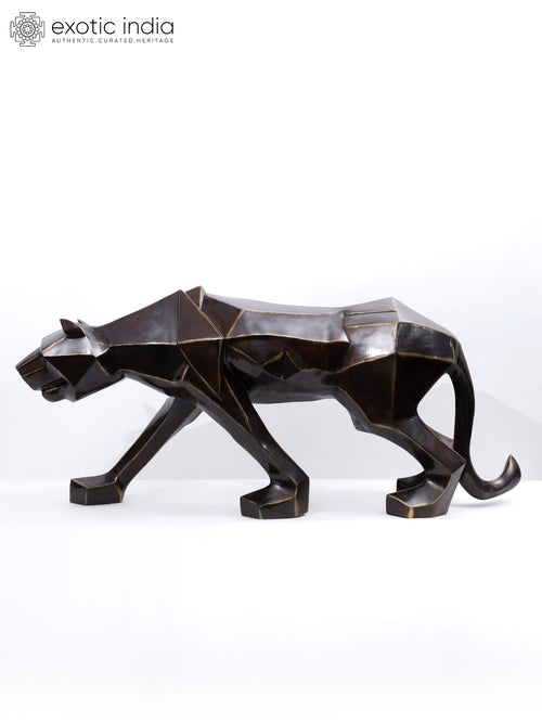 Cubist Jaguar Brass Statue Peace Before the Prance