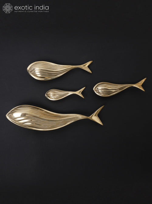 13" Fish Family Brass Statue Set Wall Decor