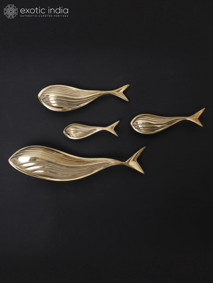 13" Fish Family Brass Statue Set Wall Decor