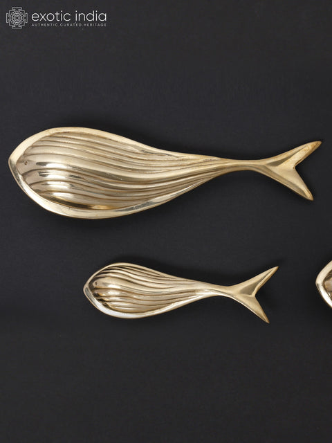 13" Fish Family Set of Four Brass Statues | Wall Decor