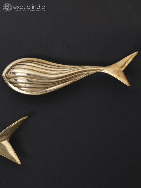 13" Fish Family Set of Four Brass Statues | Wall Decor