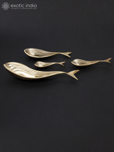 13" Fish Family Set of Four Brass Statues | Wall Decor