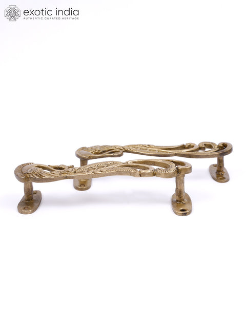 7" Pair of Swans Brass Door Handles