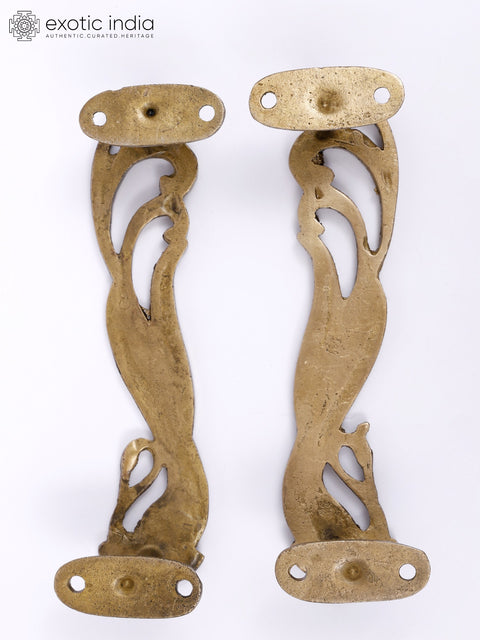 7" Pair of Swans Brass Door Handles