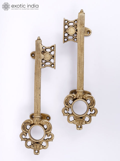 10" Key Design Brass Door Handles in Pair