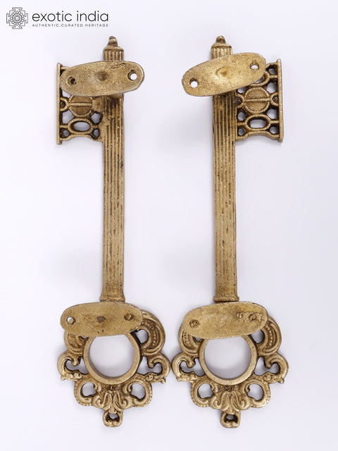 10" Key Design Brass Door Handles in Pair