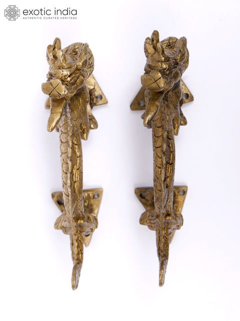 5" Pair of Dragons Brass Door Handles
