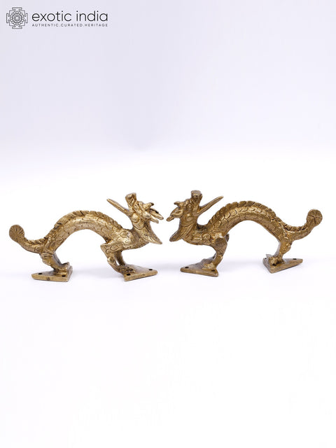 5" Pair of Dragons Brass Door Handles