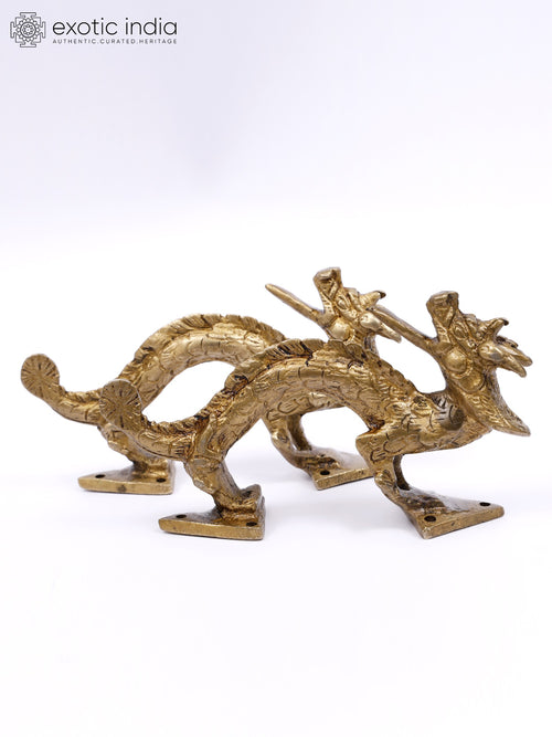 5" Pair of Dragons Brass Door Handles for Home Decor