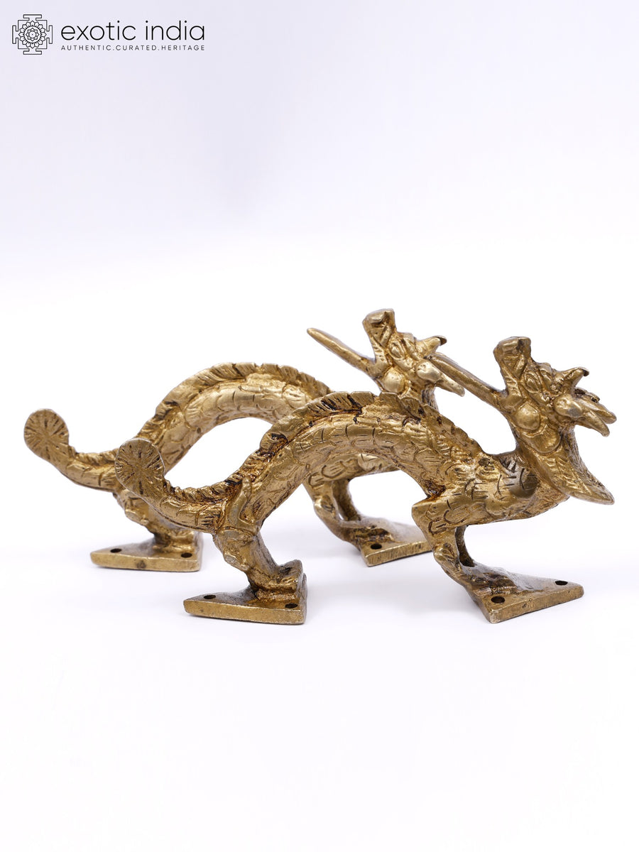5" Pair of Dragons Brass Door Handles for Home Decor