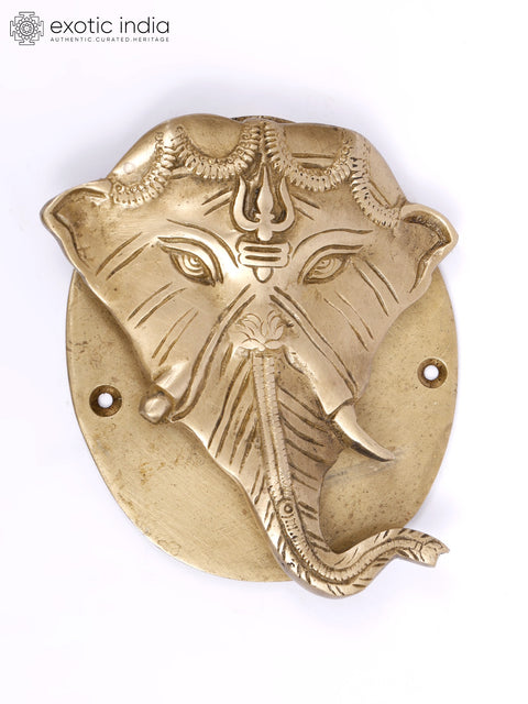 5" Peepal Leaf Ganesha Brass Door Knocker
