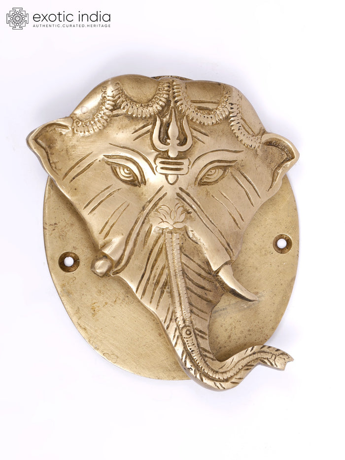 5" Peepal Leaf Ganesha Brass Door Knocker for Home