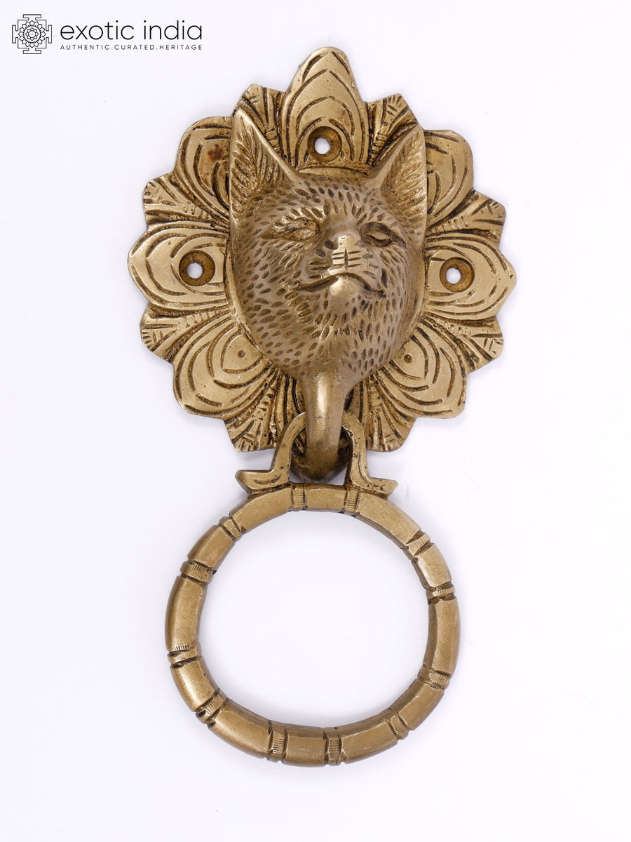 7" Cat Face Brass Door Knocker for Home Decor