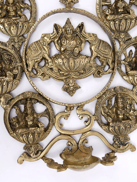 18" Brass Ashtalakshmi Wall Hanging with Peacocks | Spiritual Home Decor
